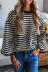 Striped Drop Shoulder Lace Trim Bracelet Sleeve Loose Top